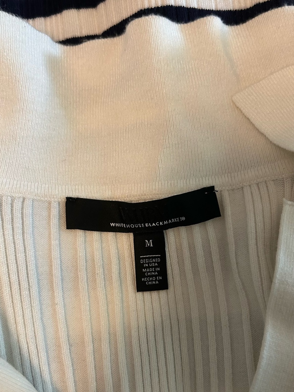 WHBM Ribbed Collar Pullover Sweater SZ Medium in Julia Stripe Ecru - Picture 8 of 9